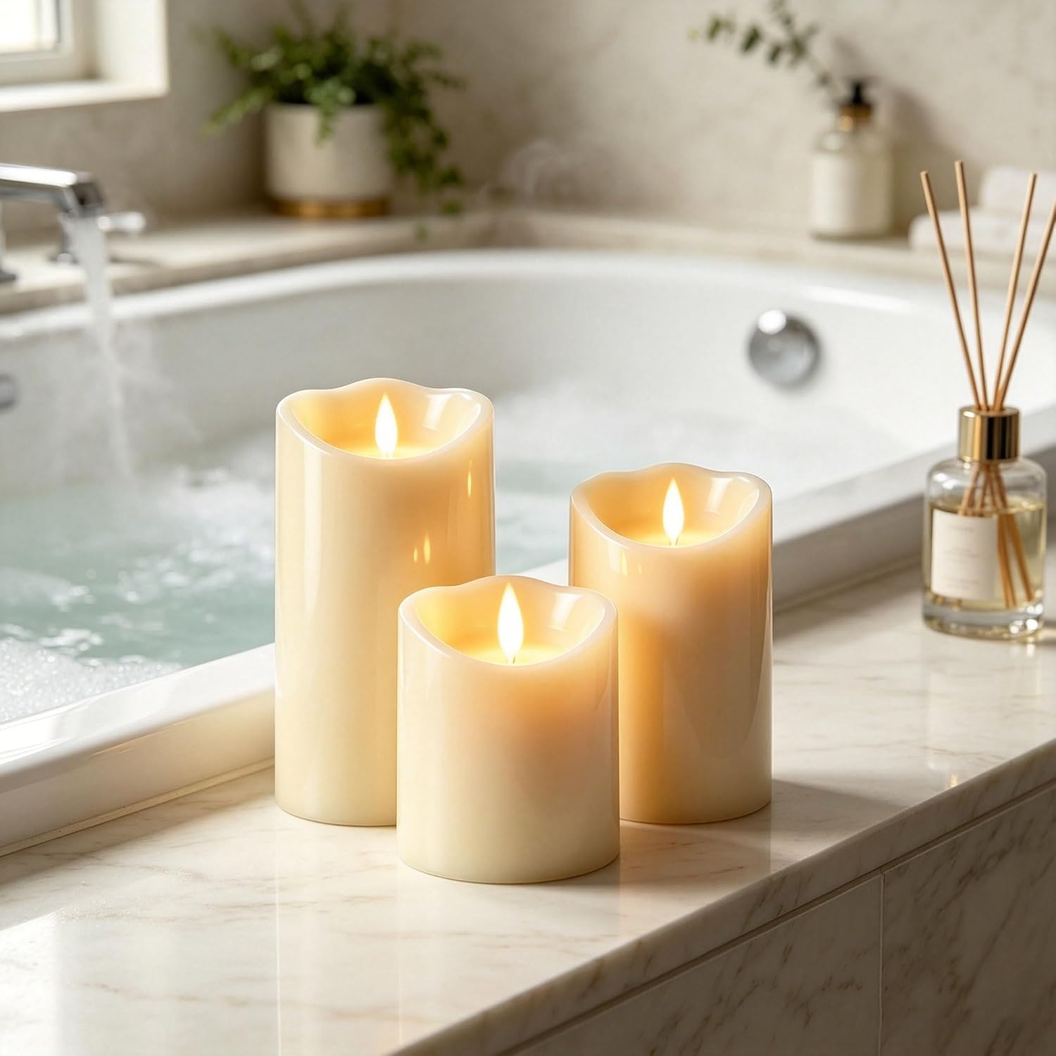Detalle de Da by 3 Candele LED Bianche con Stoppino Oscillante Realistico – Set da 3, telecomando e uso interno/esterno
