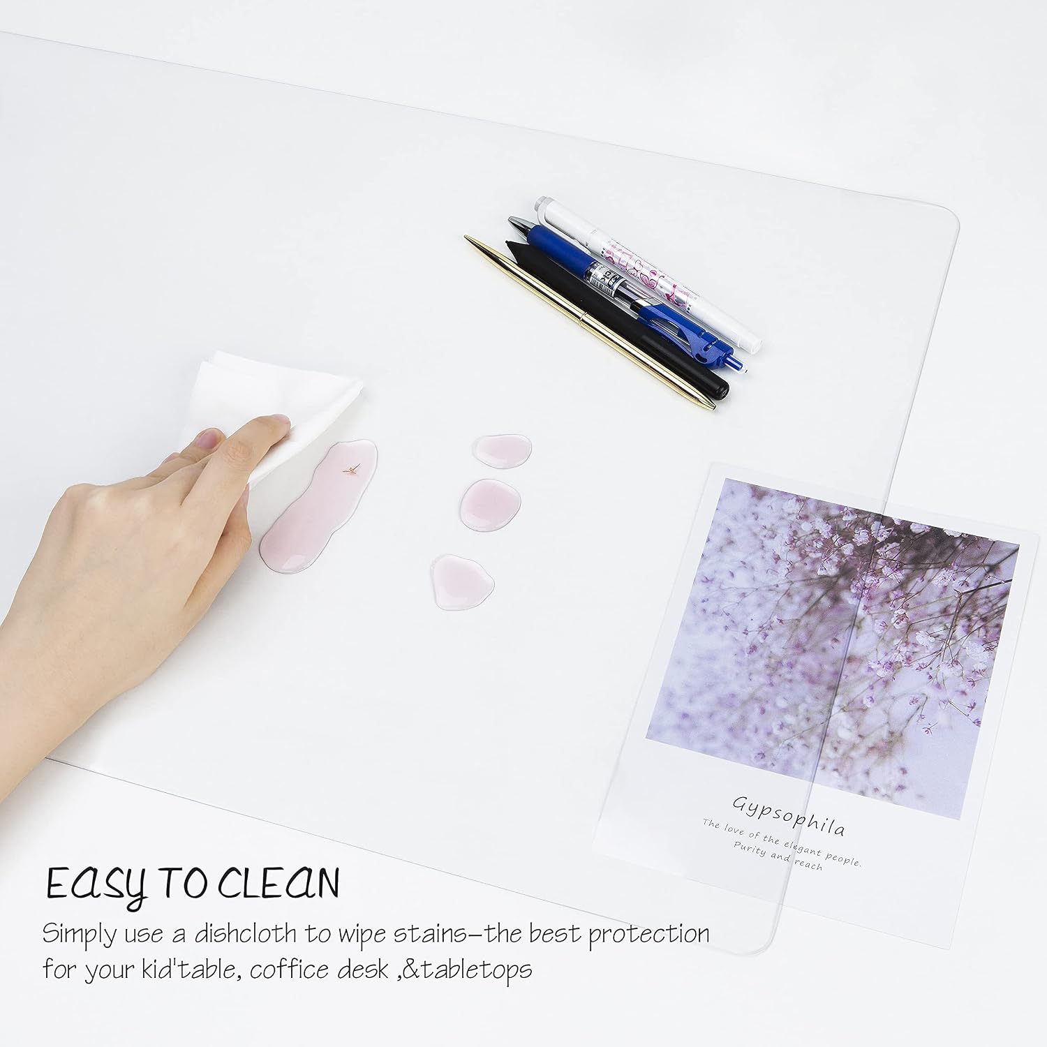 Detalle de Oterri oterri Clear PVC Desk Pad, 36" x 24", Waterproof, Rounded Edges