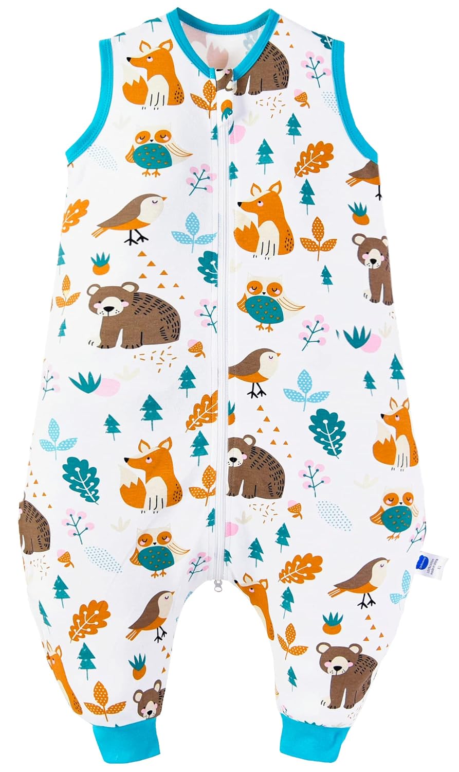 Detalle de Chilsuessy Baby Schlafsack Sommer mit Füßen 0.5 Tog – 100% Baumwolle, Waldtiere, 70–100 cm