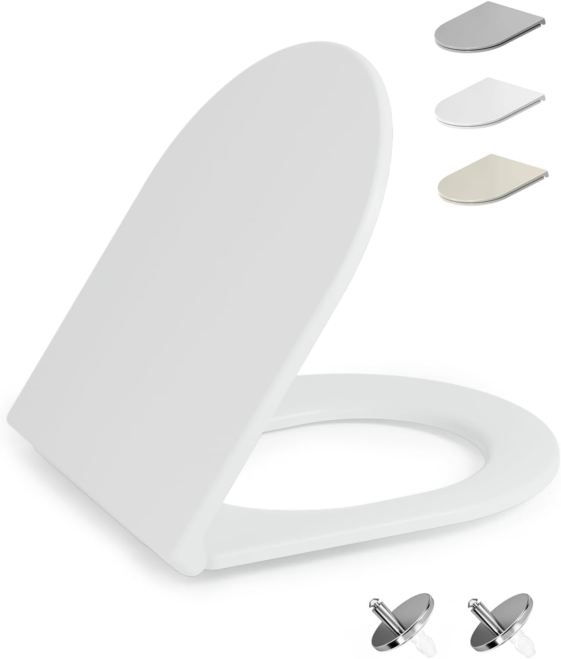 Detalle de HySail Toilettendeckel mit Absenkautomatik – robust, hygienisch, farbbeständig (D-Form Lang, Weiß)