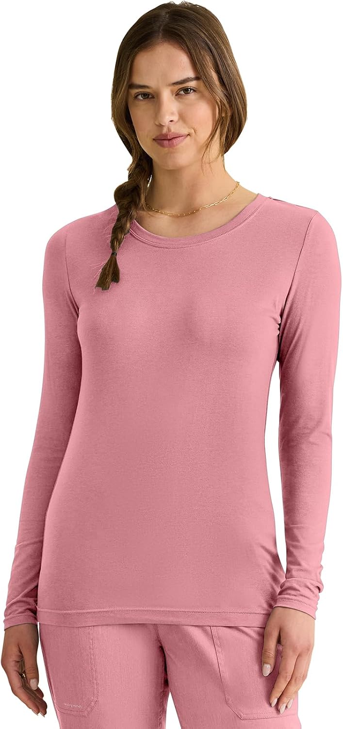 Detalle de Healing Hands Melissa Women's Long-Sleeve Underscrub Top, Cotton-Blend Stretch Knit