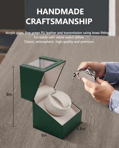 Thumbnail 4 de TOPWAY Automatic Single Watch Winder with Green Leather Box and Quiet Japanese Motor