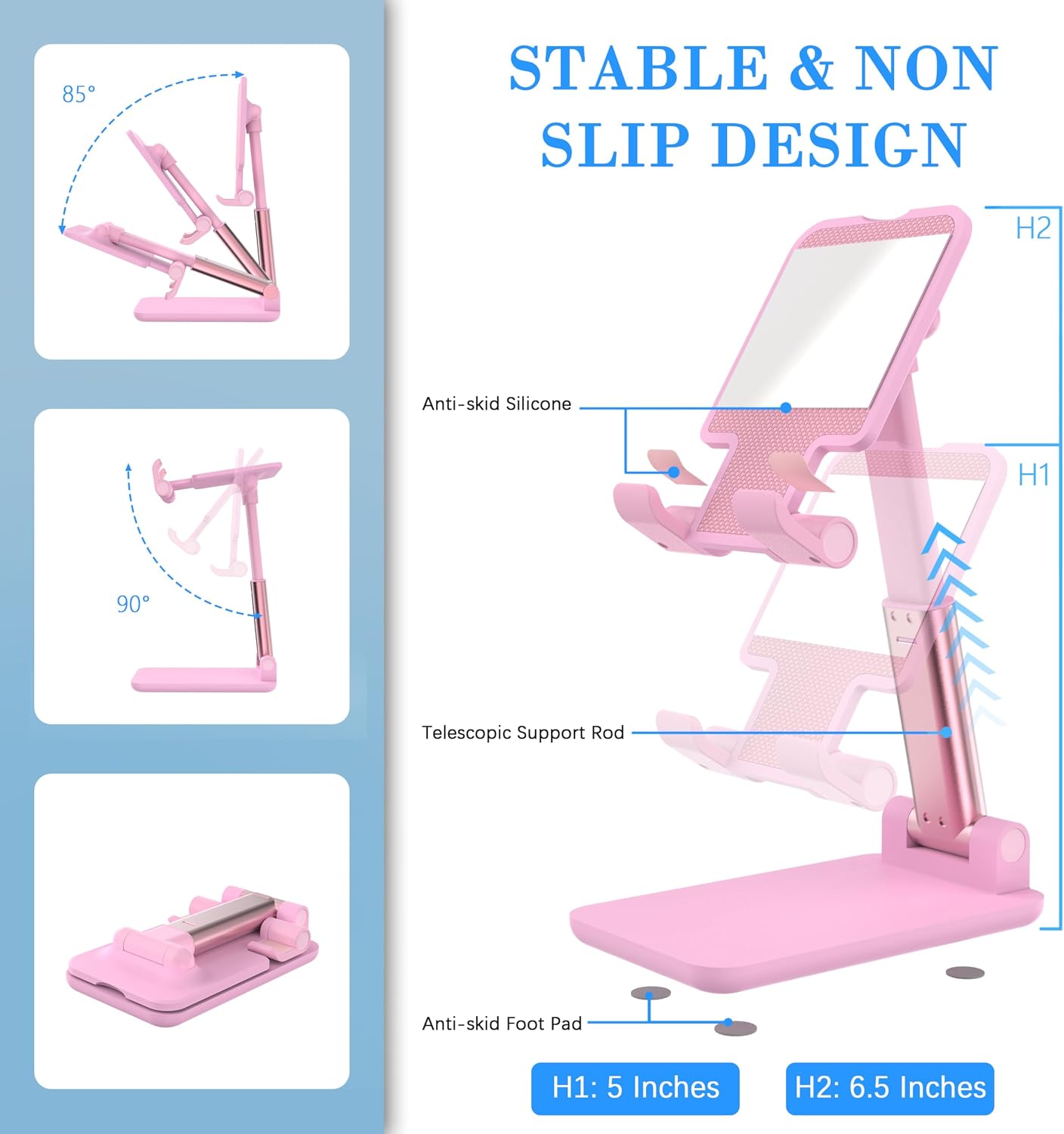 Thumbnail 6 de HZZADZXW HZZADZXW001 Adjustable Cell Phone Stand, Foldable, Pink, 4–8 Inch
