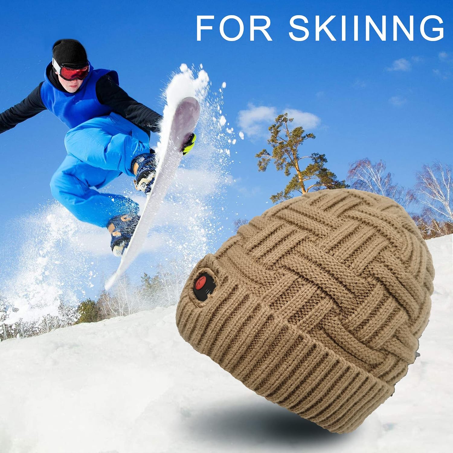 Detalle de Svpro beheizte Beanie mit 7,4V Li‑Polymer Akku (bis zu 3–7 Stunden) und 3 Heizstufen