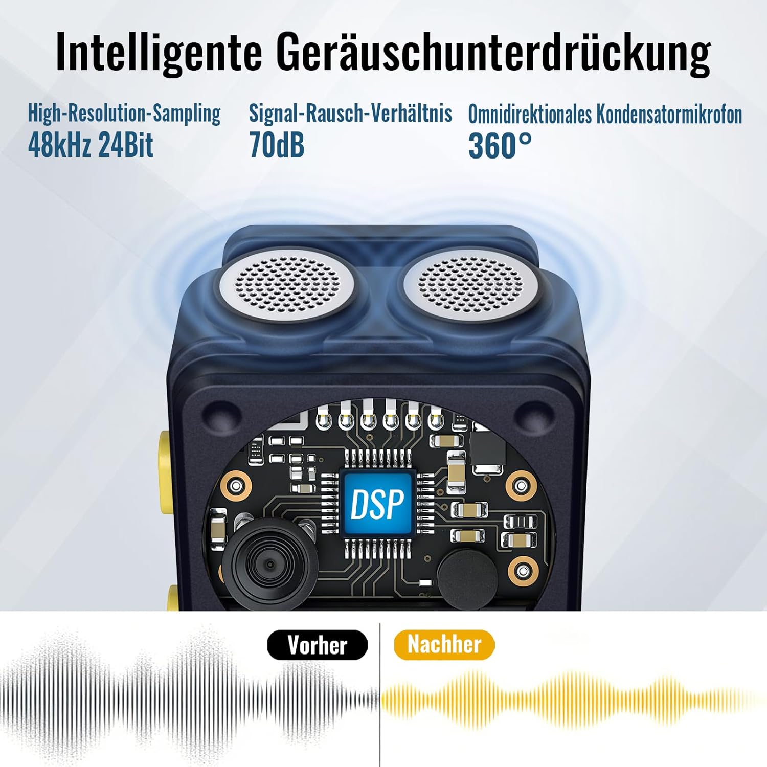 Thumbnail 4 de UROLMIC Kabelloses Lavalier-Mikrofon mit Digi-Display – 45h Laufzeit, 50m Reichweite, Zwei-Kapsel-Design