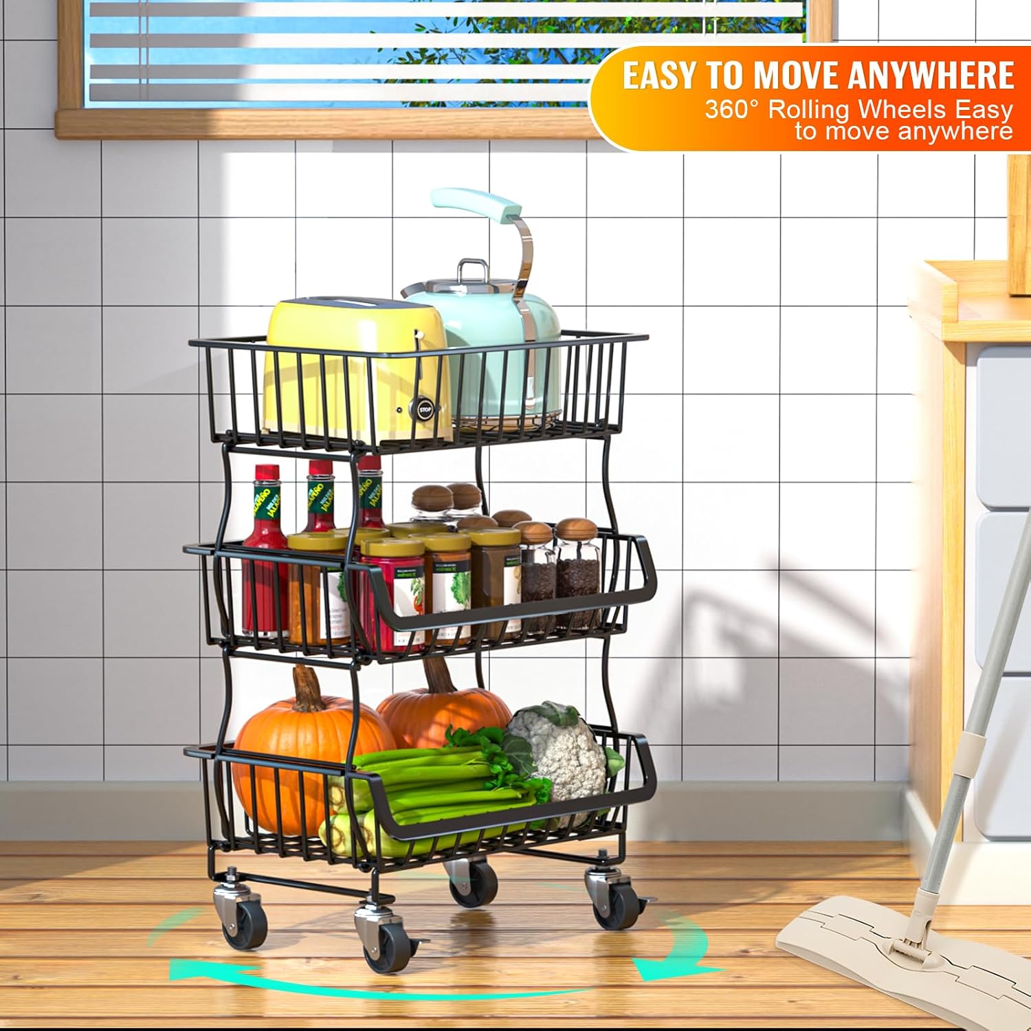 Thumbnail 6 de Gsiekare Rolling Pantry Organizer 3-Tier