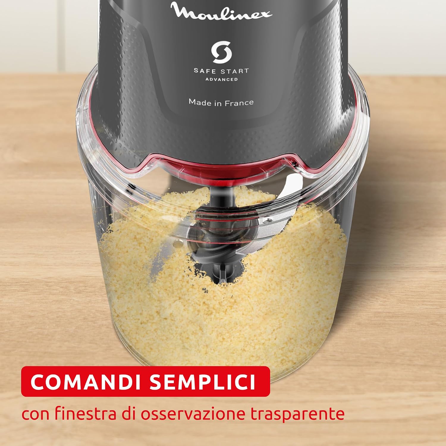 Detalle de Moulinex Easy Press AT740H: Tritatutto Elettrico 600W con 4 lame in acciaio, capacità 500 ml, colore Hippo Iron