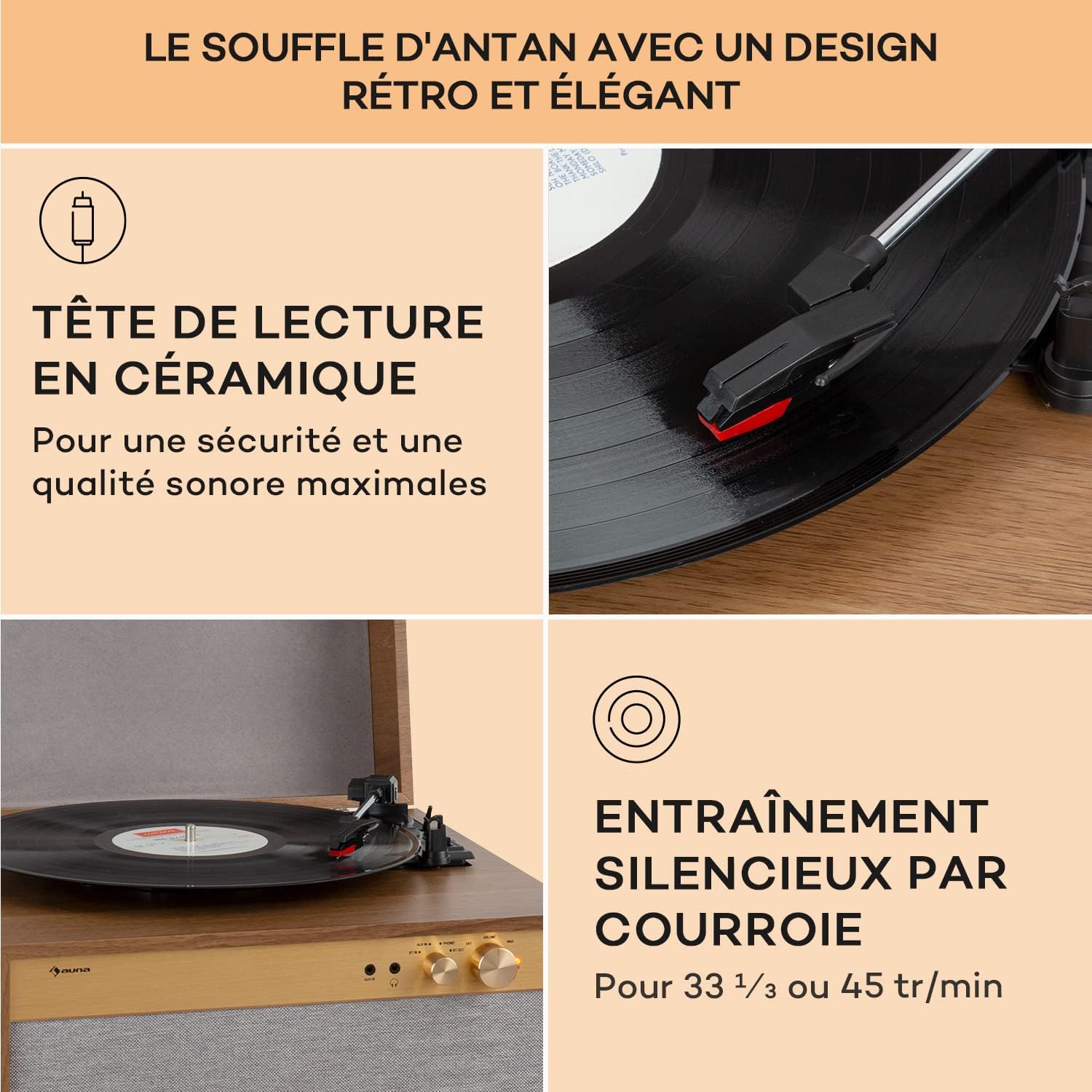 Thumbnail 5 de Auna Platine Vinyle Bluetooth avec Haut-Parleur — Tourne-Disque 33 Tours, chaîne Hi-Fi vintage