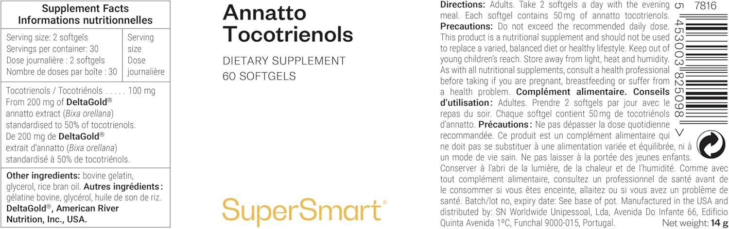 Thumbnail 1 de SUPERSMART Annatto Tocotrienols – supplément naturel de vitamine E issu de l’achiote, sans gluten