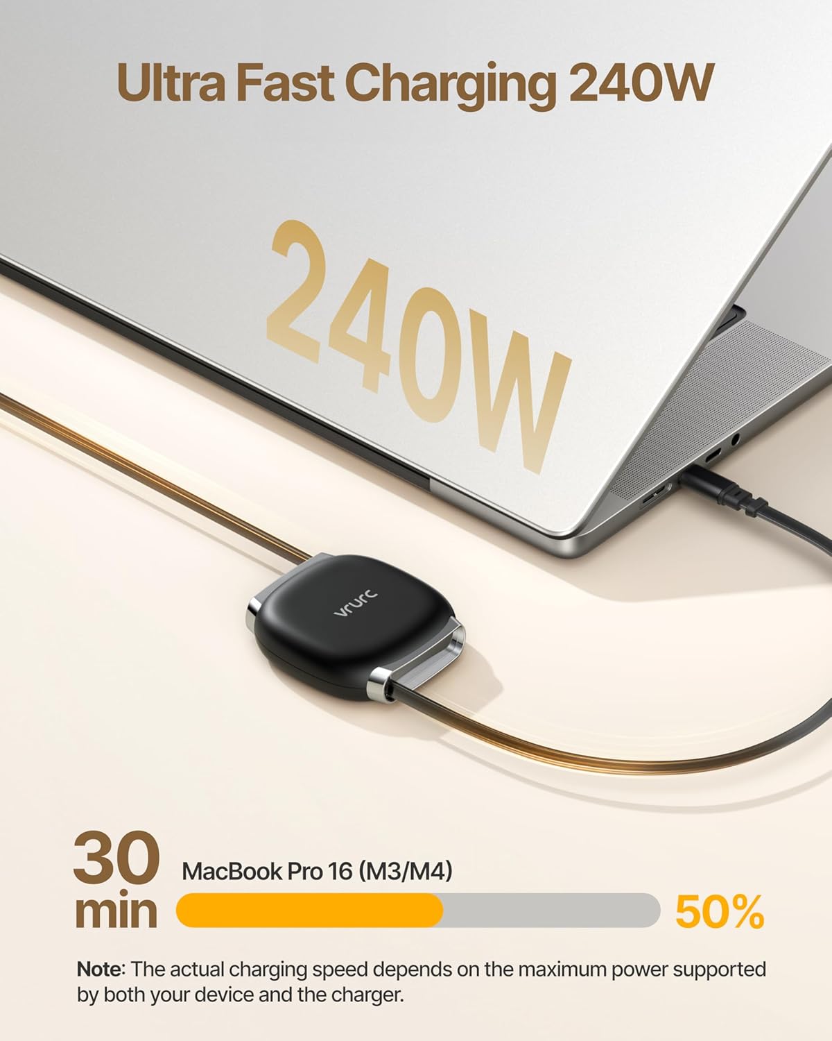 Thumbnail 1 de VRURC Retractable USB-C Charger Cable (240W Fast Charging, 3.3 ft) with Mag Snap Storage