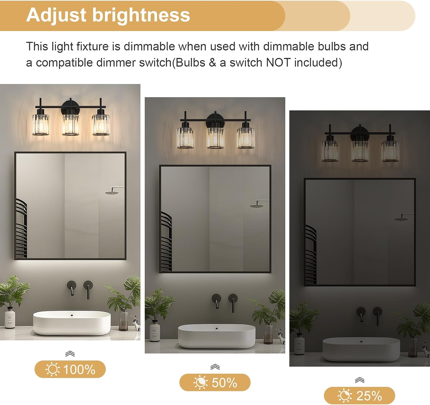 Thumbnail 2 de Dvnctz DC20260410AA 3-Light Crystal Vanity Light, Black Round Fixture