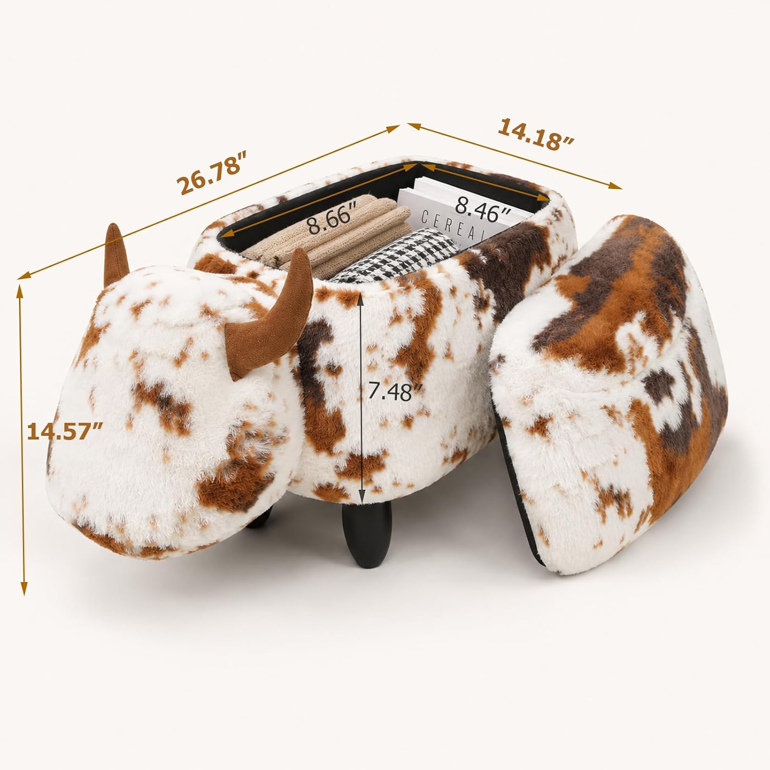 Detalle de Cow-Shaped Storage Ottoman in Faux Fur
