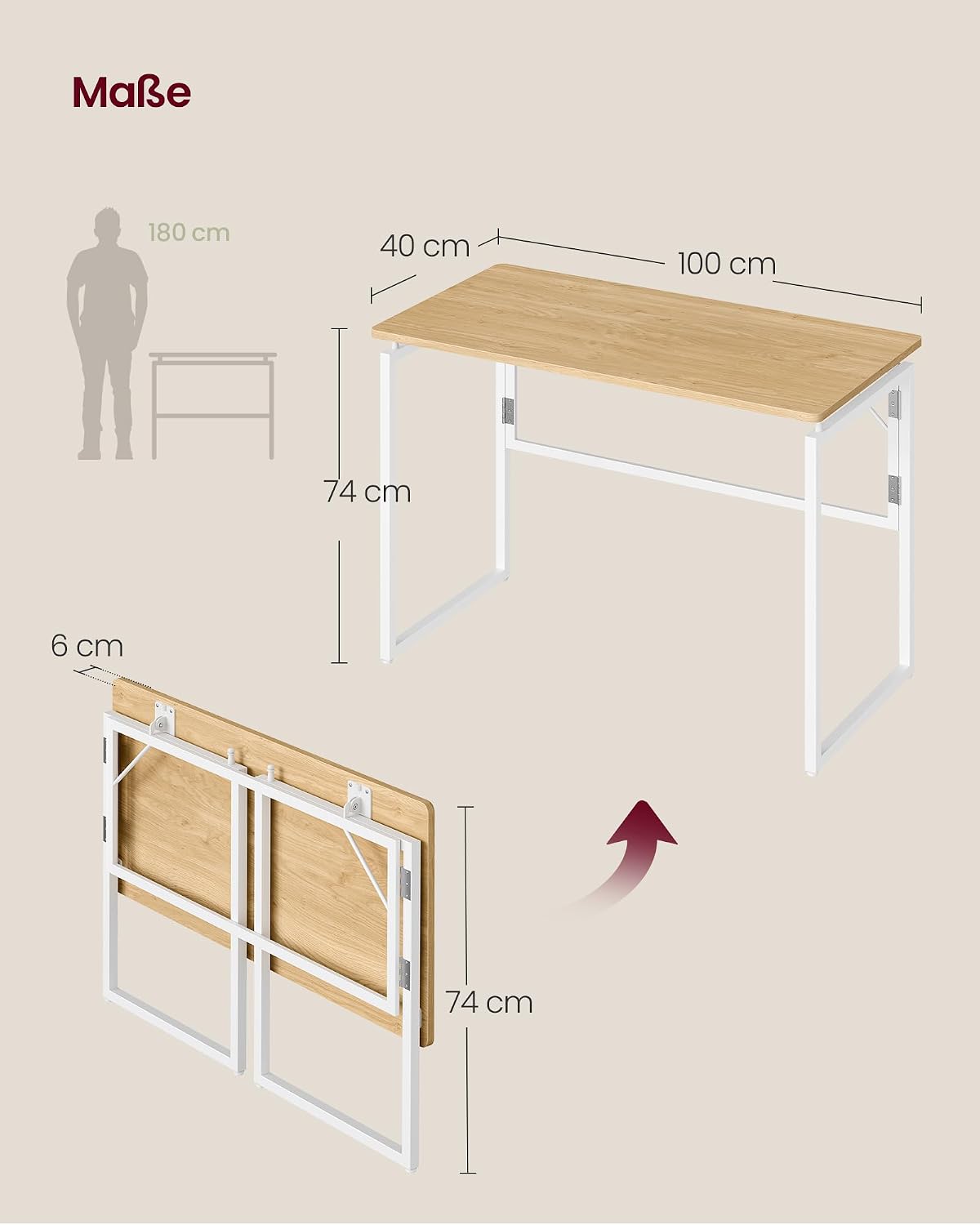 Thumbnail 1 de VASAGLE Klapptisch: Kleiner, tragbarer Computertisch aus einer Platte – 100 x 50 cm