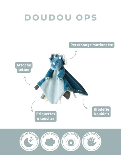 Detalle de NOUkies Doudou bébé et Enfant - Doudou Dinosaure Bleu Ops, éveil et sommeil – Marionnette neztroublant