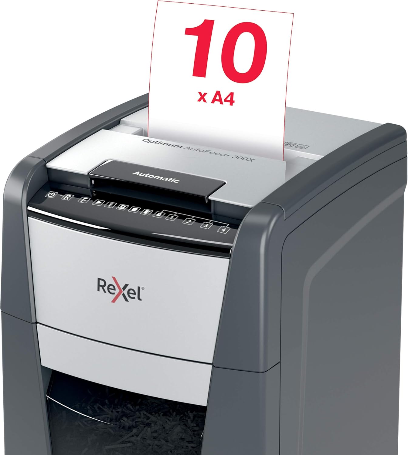 Detalle de Rexel Auto+ 300X : Destructeur de documents automatique, coupe croisée P-4, 300 feuilles, corbeille 60 L