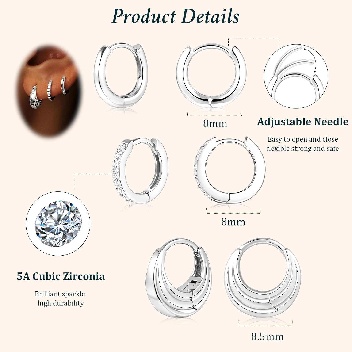 Thumbnail 4 de Poxtex Huggie Hoop Earrings 8mm 💍