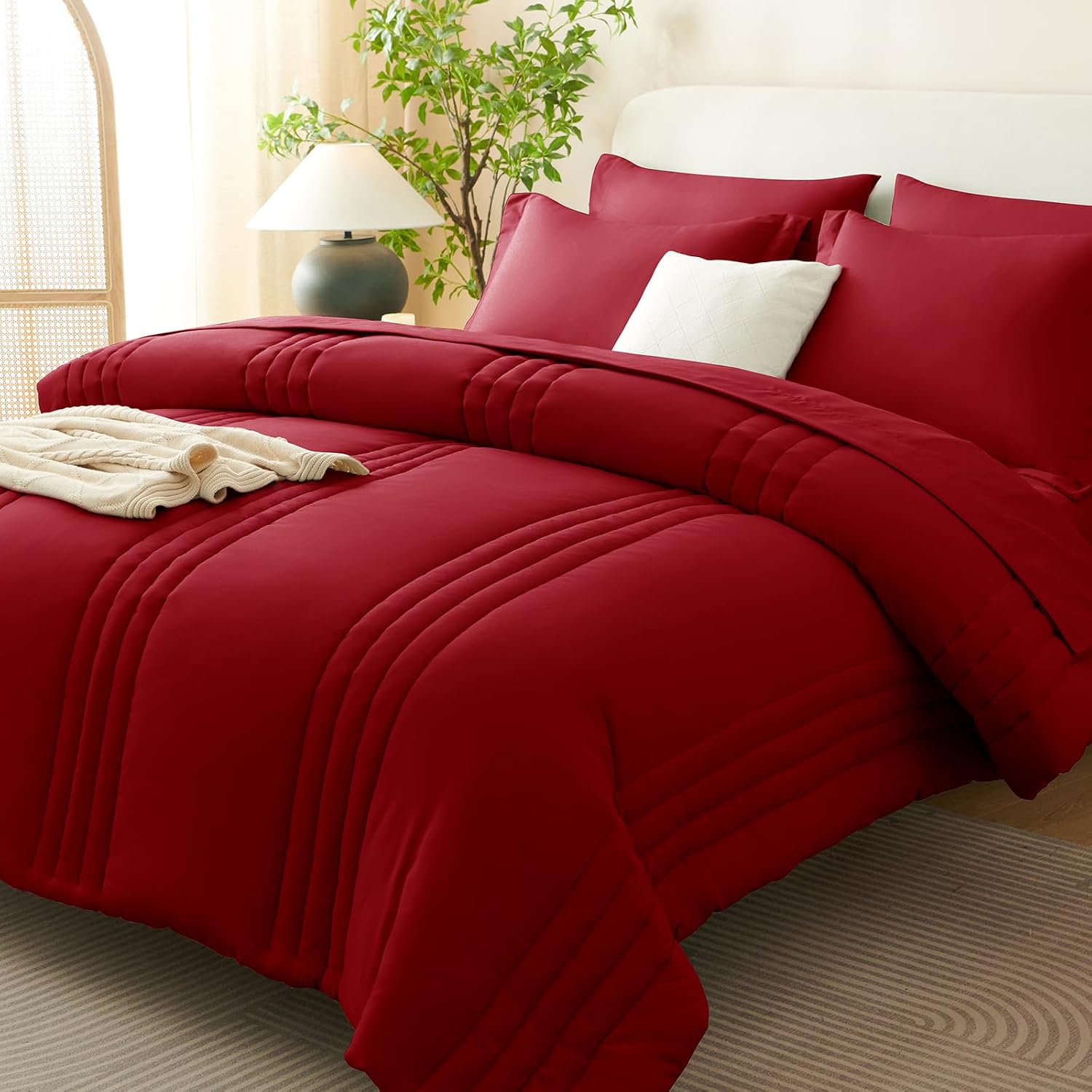 Detalle de CozyLux CLUS25G90D9FU Full-Size Comforter Set, Dark Red, 240 GSM