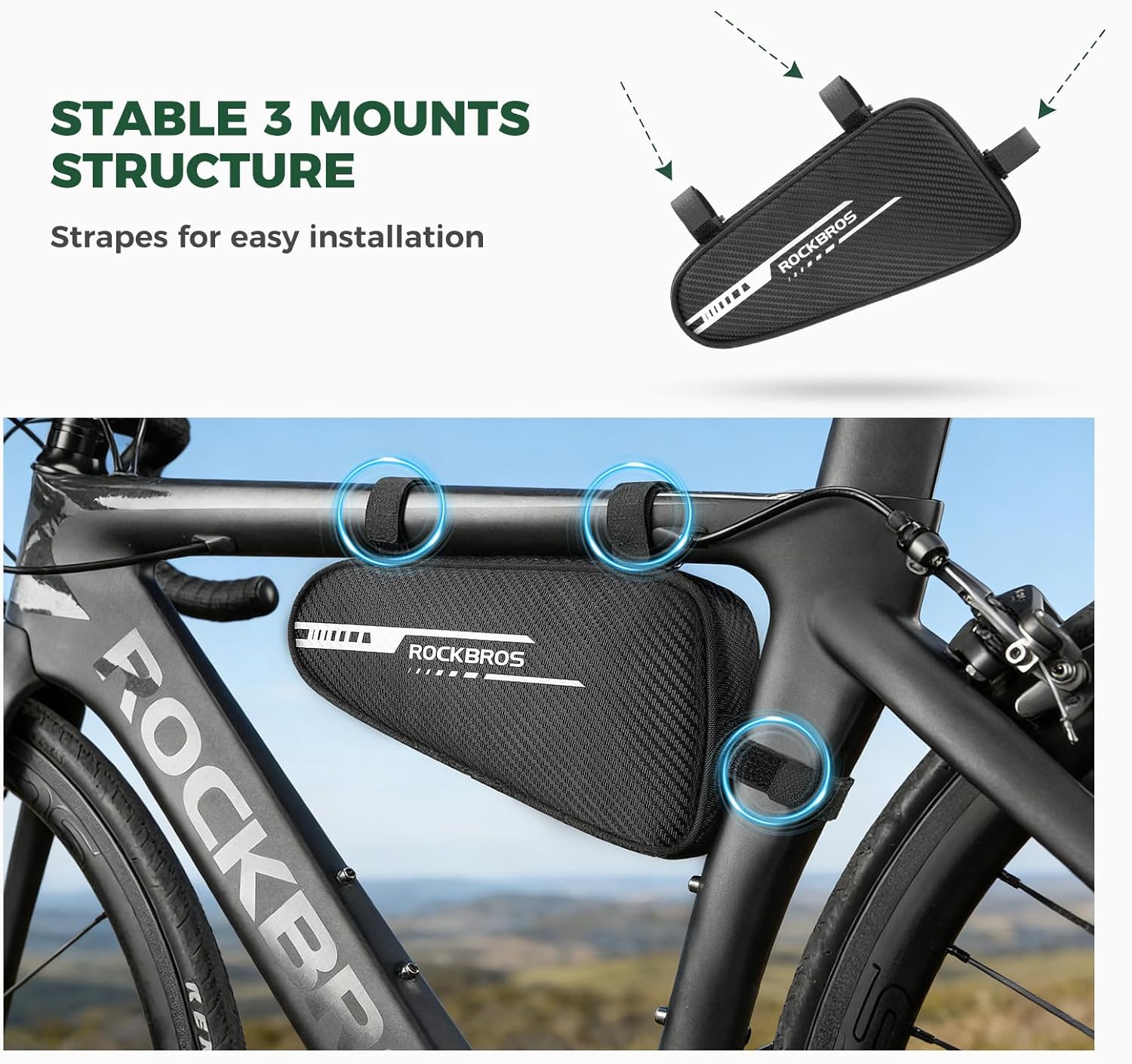 Thumbnail 5 de ROCKBROS sacoche de cadre vélo VTT BMX triangle réfléchissante 1,2 L