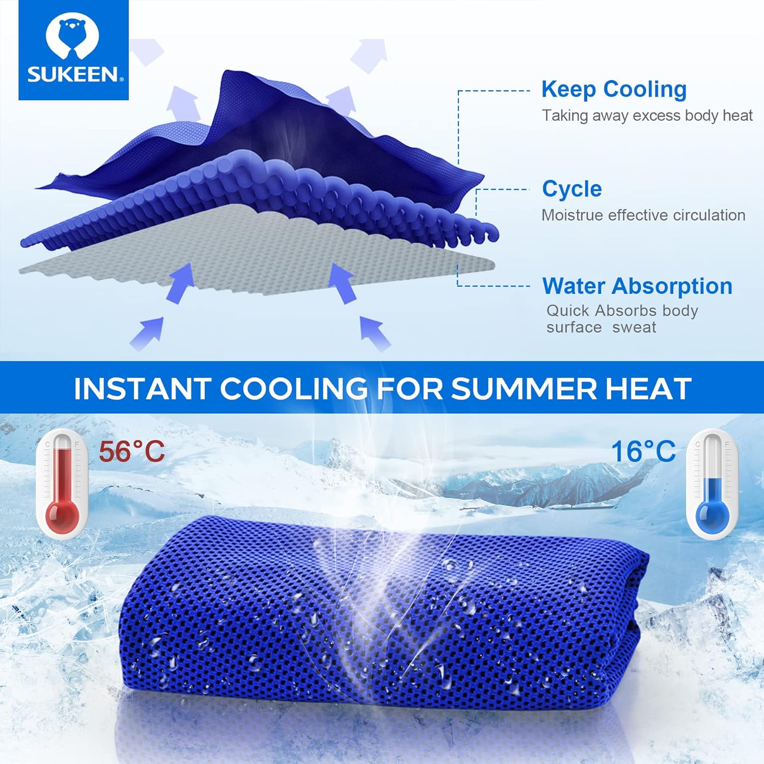 Thumbnail 2 de Sukeen 4 Pack Cooling Towel (40"x12") — reusable ice towel for workouts, yoga, and hot days