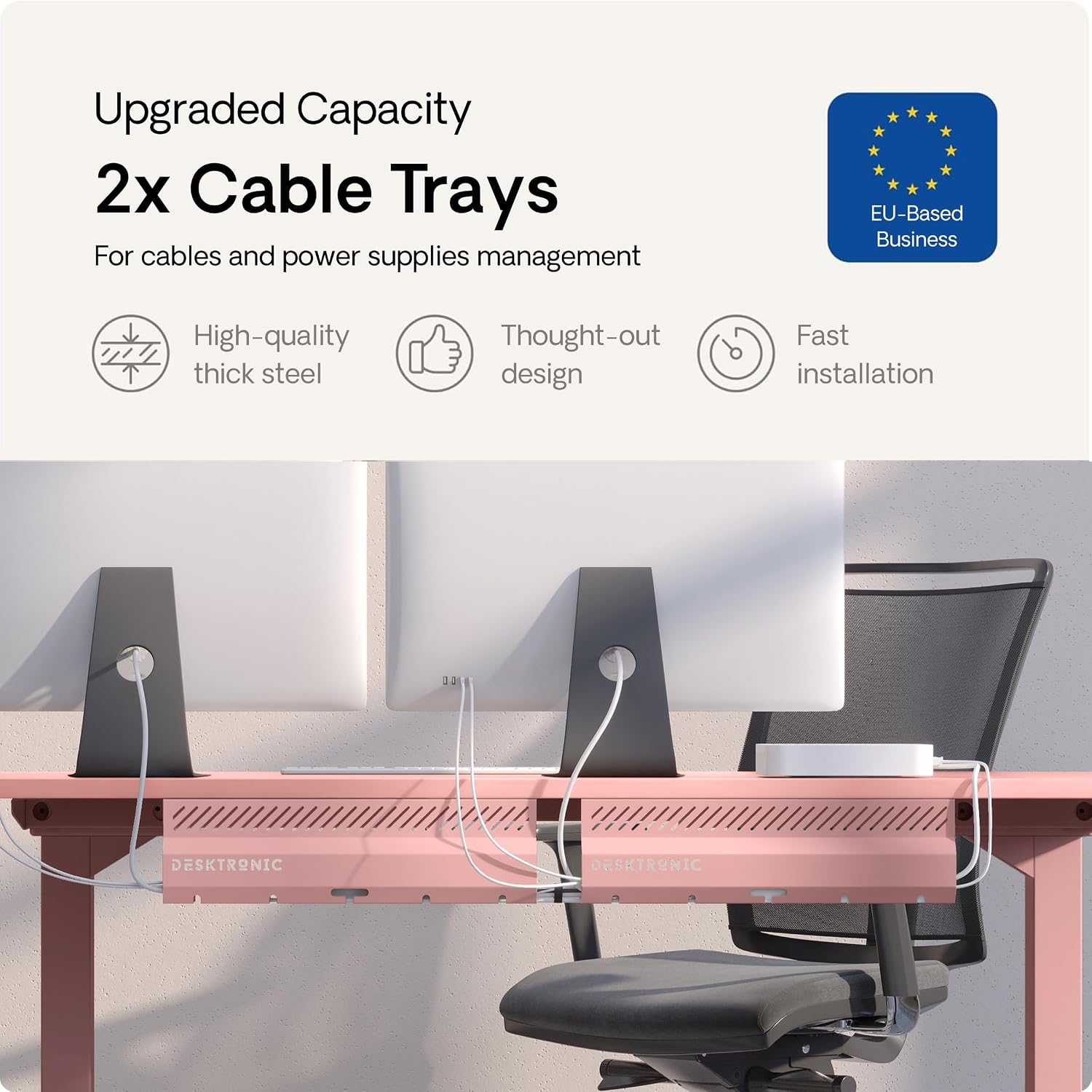 Thumbnail 1 de Desktronic Cable Duct Desk Pink Set of 2 – Stainless Steel Cable Management