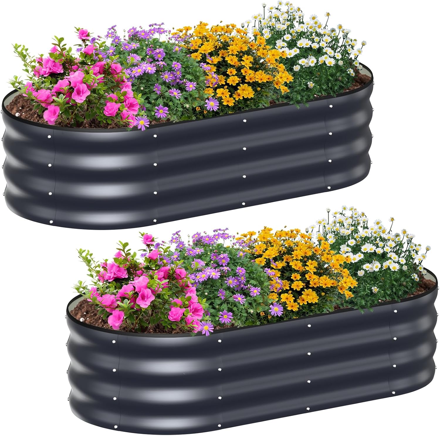 Detalle de Ergohortus Raised Beds for Garden: Set of 2 galvanised metal planters, 120x60x30 cm