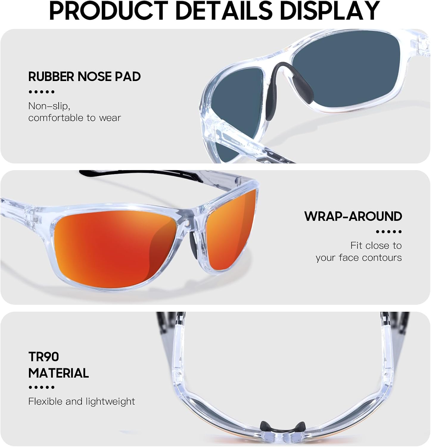 Detalle de LVIOE Sport Sunglasses for Women: Polarised UV400 Wrap-Around for Cycling, Hiking and Running