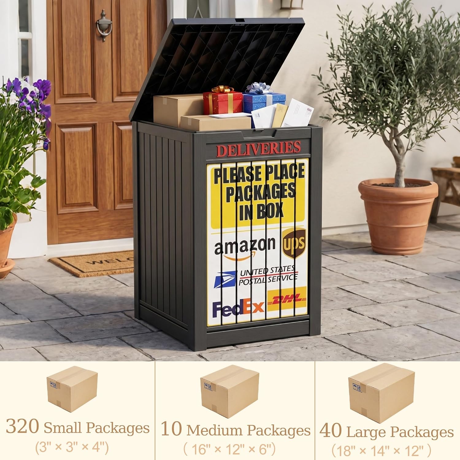 Detalle 2 de ATMELT 90-Gallon Outdoor Package Delivery Box, Resin, Lock-Compatible