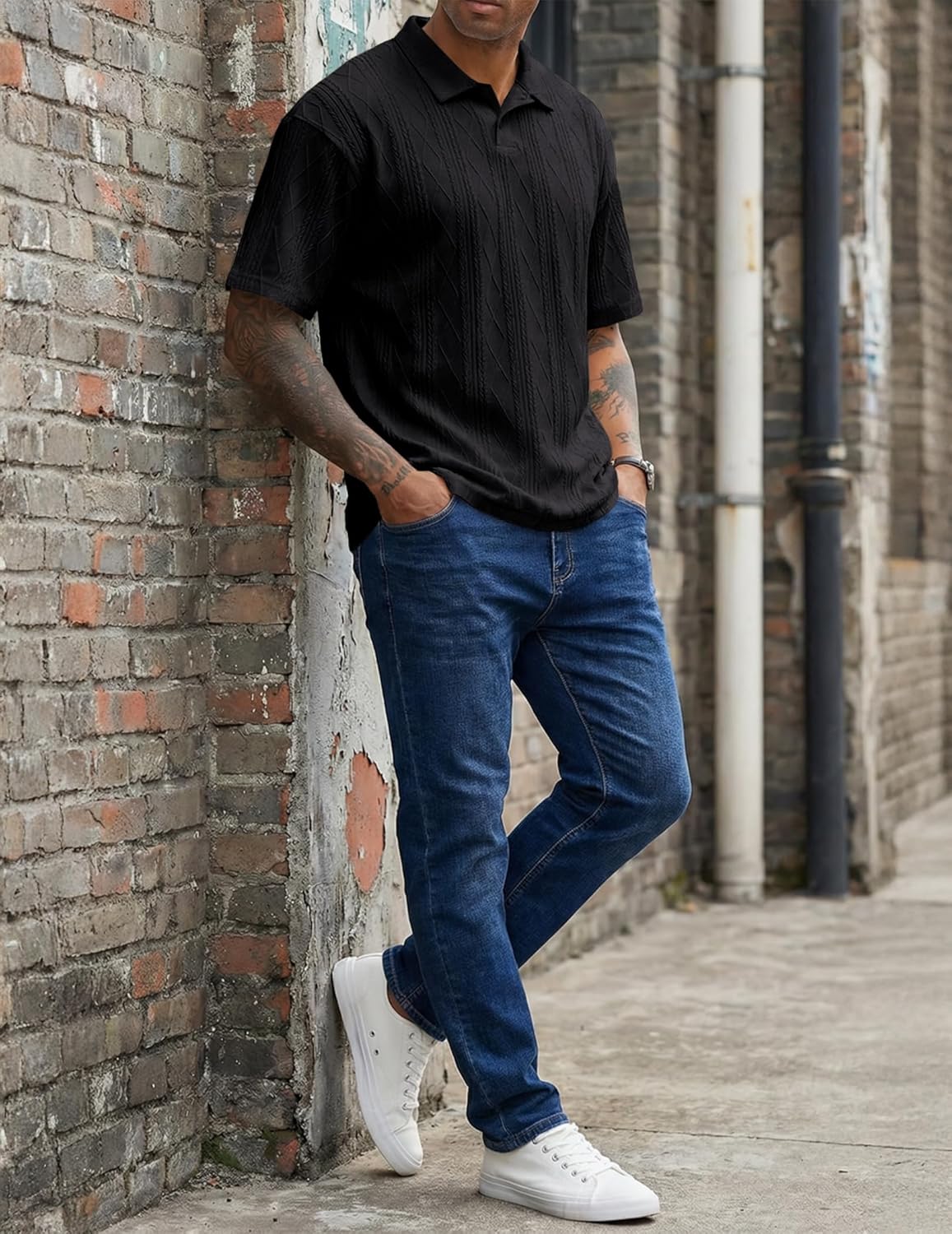 Thumbnail 5 de JMIERR Men's Polo Shirt: Textured Knit, Short Sleeve, Old Money Style