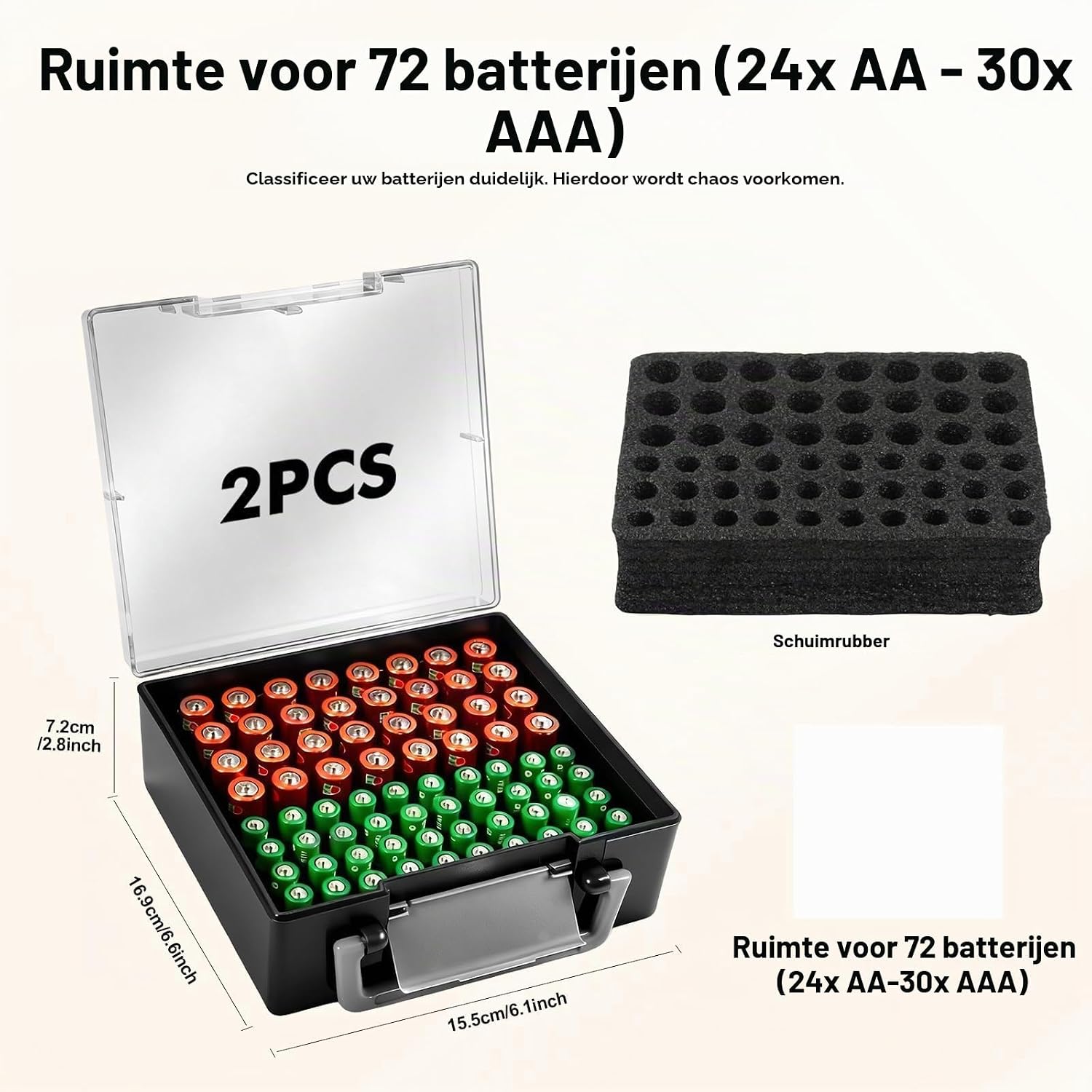 Detalle 2 de HOSPAOP HF72A batterijbox voor AA- en AAA-batterijen, set van 2