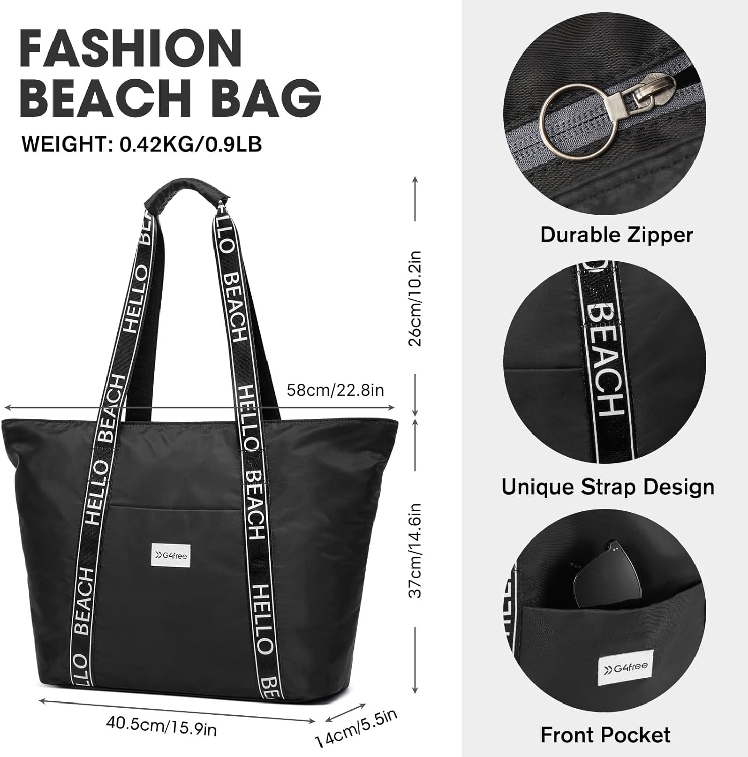 Detalle de G4Free 30L/50L Waterproof Beach Bag for Women – Large Capacity Sport Tote with Wet Compartment
