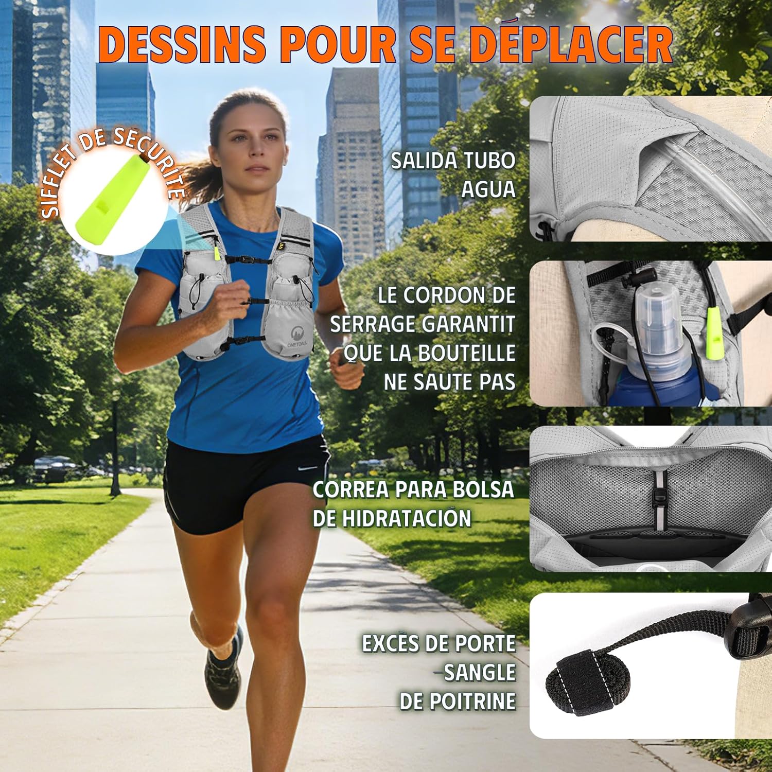 Thumbnail 3 de ONETOALL Gilet Hydratation Running Femme – Gilet d’hydratation 2L TPU + Flasque 500ml
