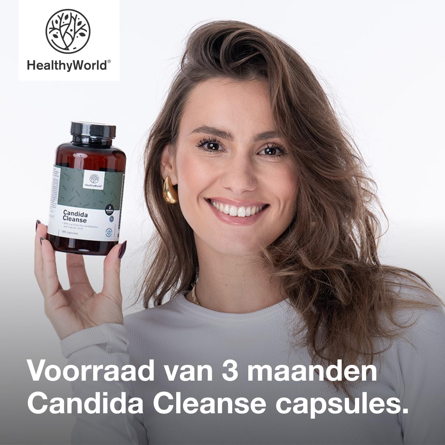Detalle 2 de HealthyWorld Candida Cleanse capsules met 16 actieve ingrediënten, 180 stuks