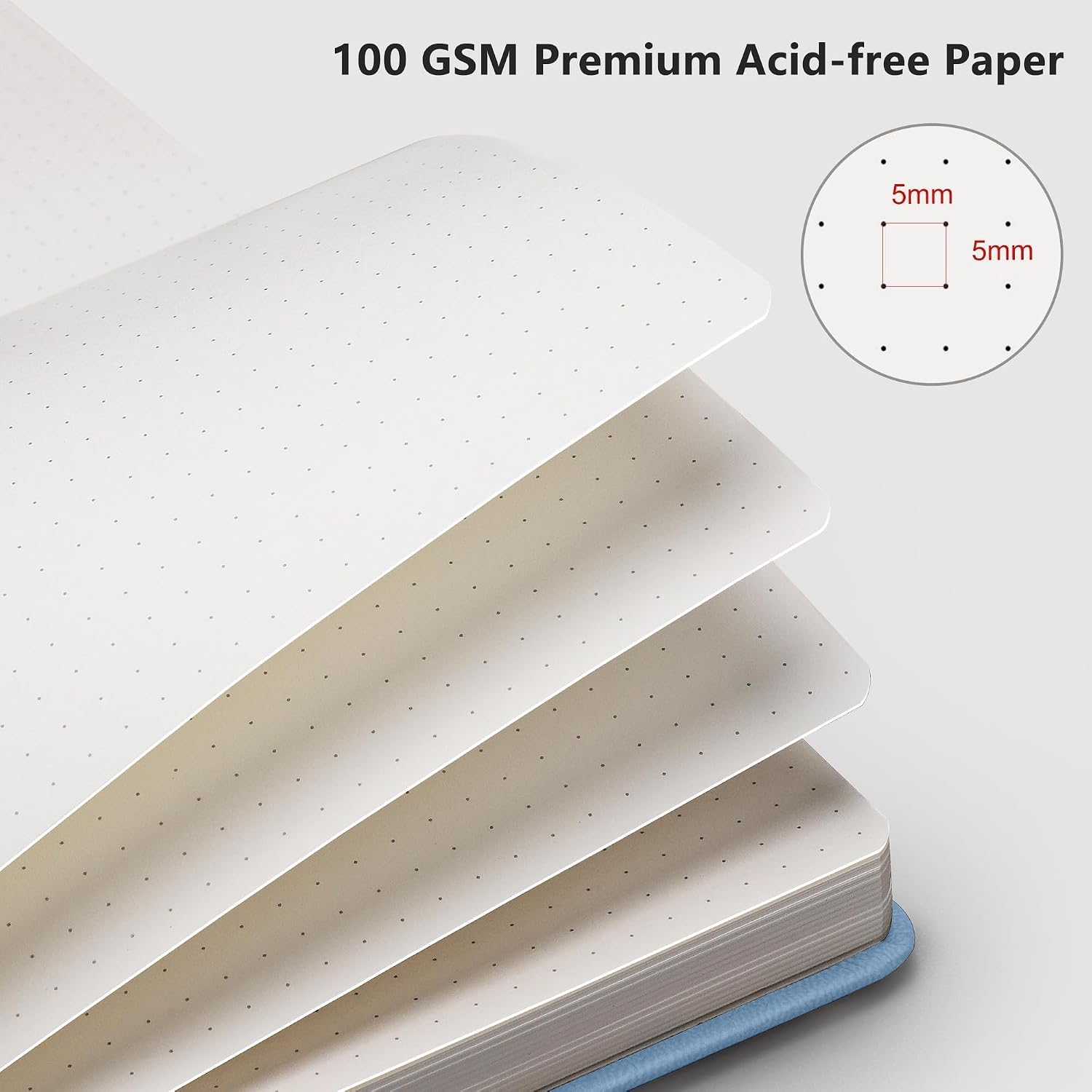 Detalle 2 de RETTACY A5 Dotted Journal Notebook, 192 Pages, 100 GSM Paper, Light Blue
