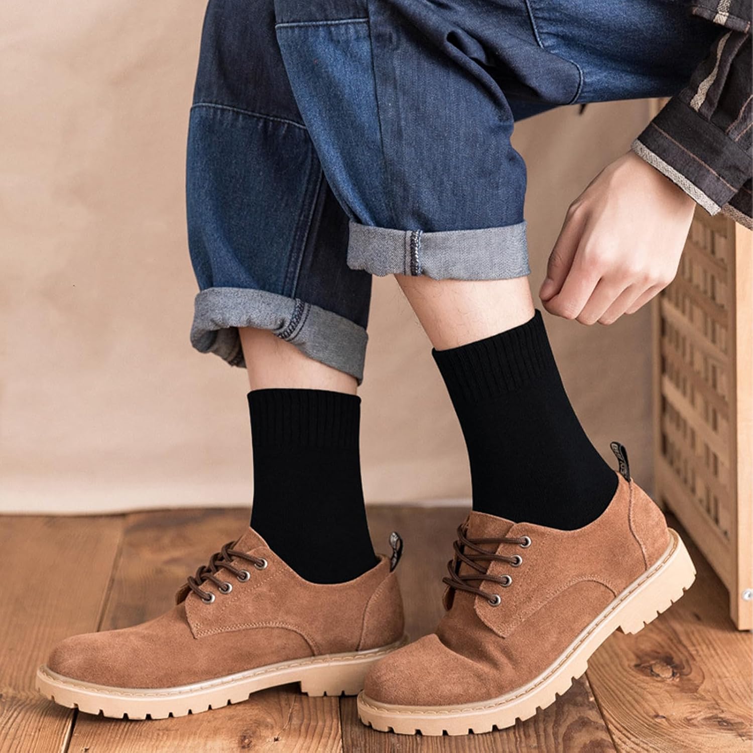 Detalle de VoJoPi 5-Pair Thermal Crew Socks for Men, Wool-Blend Winter Socks