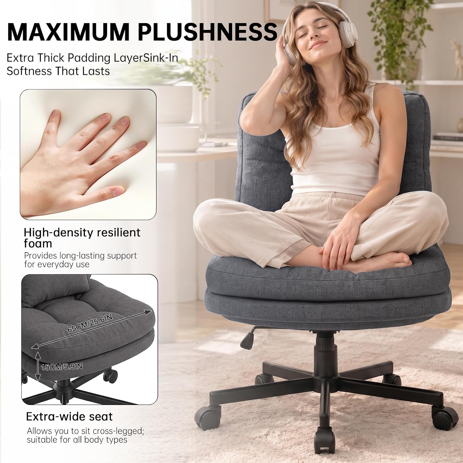 Detalle 2 de Submi SU103-BLACK-CA Criss Cross Chair, Black Fabric, Adjustable Height