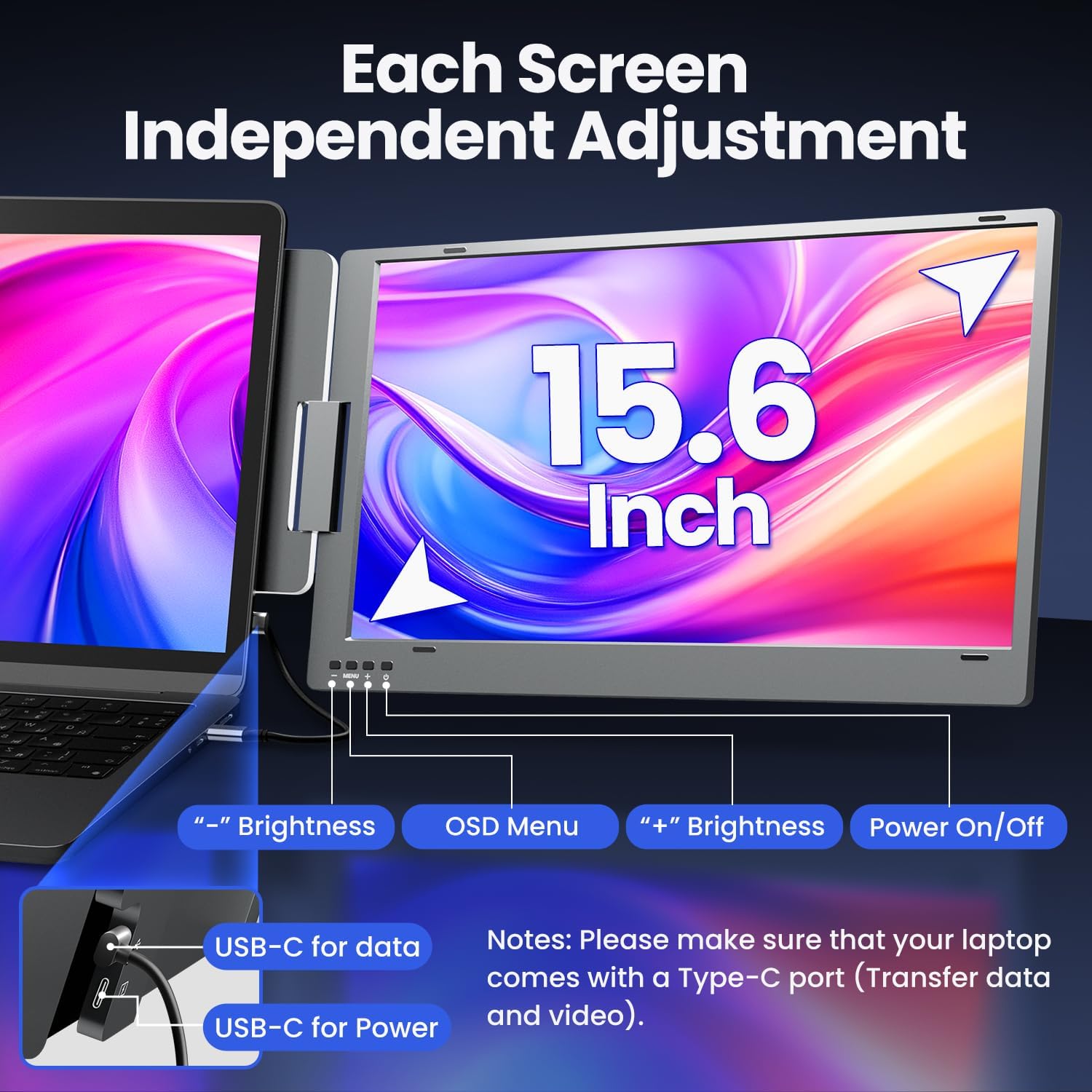 Thumbnail 6 de KPKUE X90E Pro 15.6-inch Dual Laptop Screen Extender Monitor (1080P FHD IPS, Portable, Plug and Play)