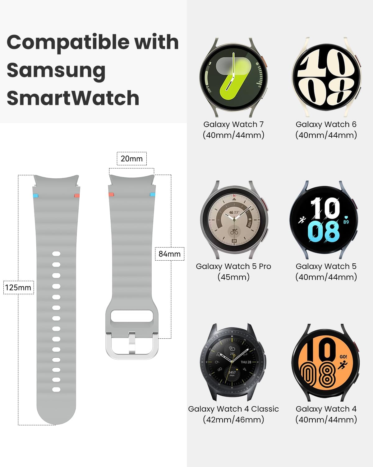 Thumbnail 1 de Yoohoo 20mm Silicone Watch Straps for Samsung Galaxy Watch Series — Comfortable, Quick-Release Bands in Multiple Colours