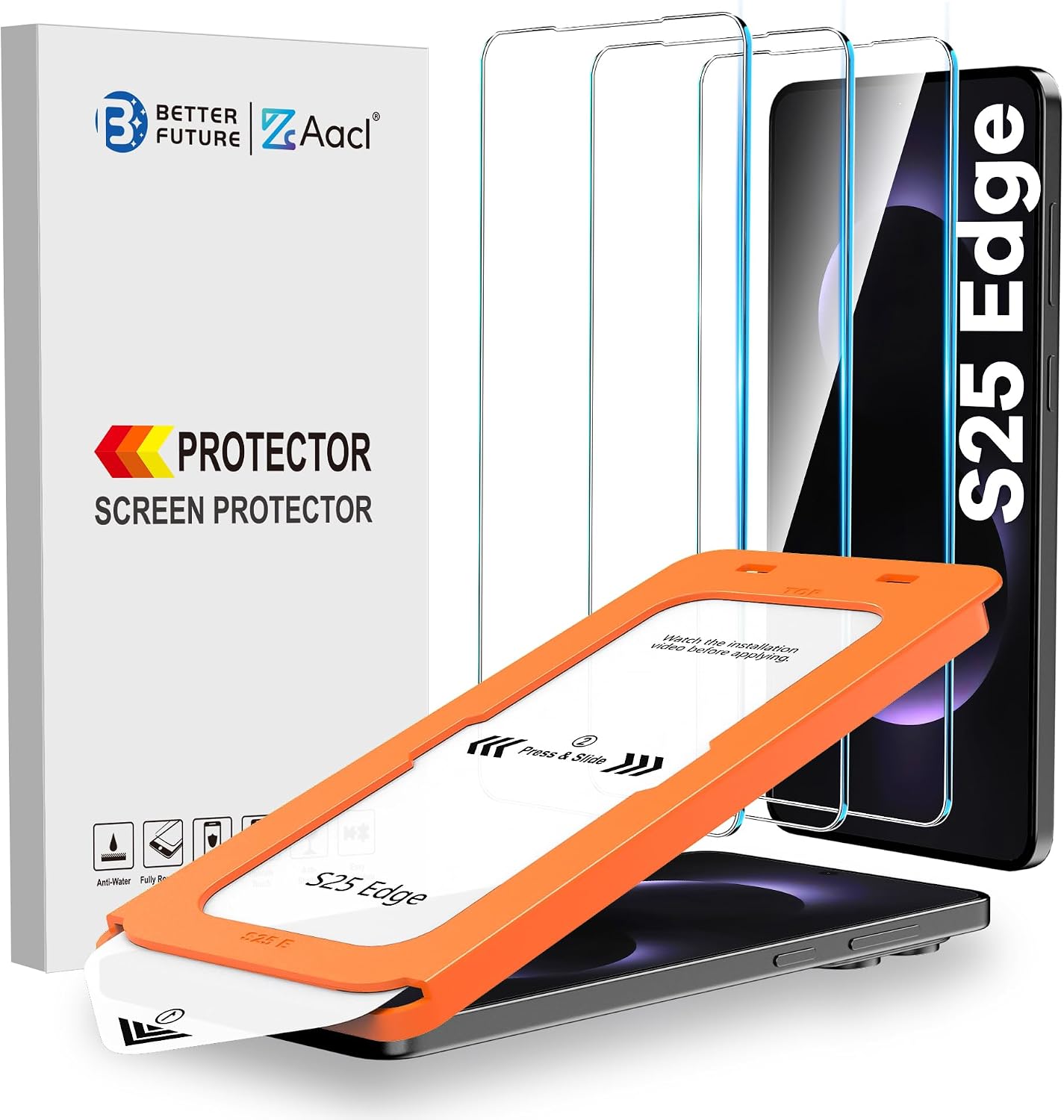 Detalle de AACL S25 Edge-6.7 inch Tempered Glass Screen Protector, 3-Pack, 9H