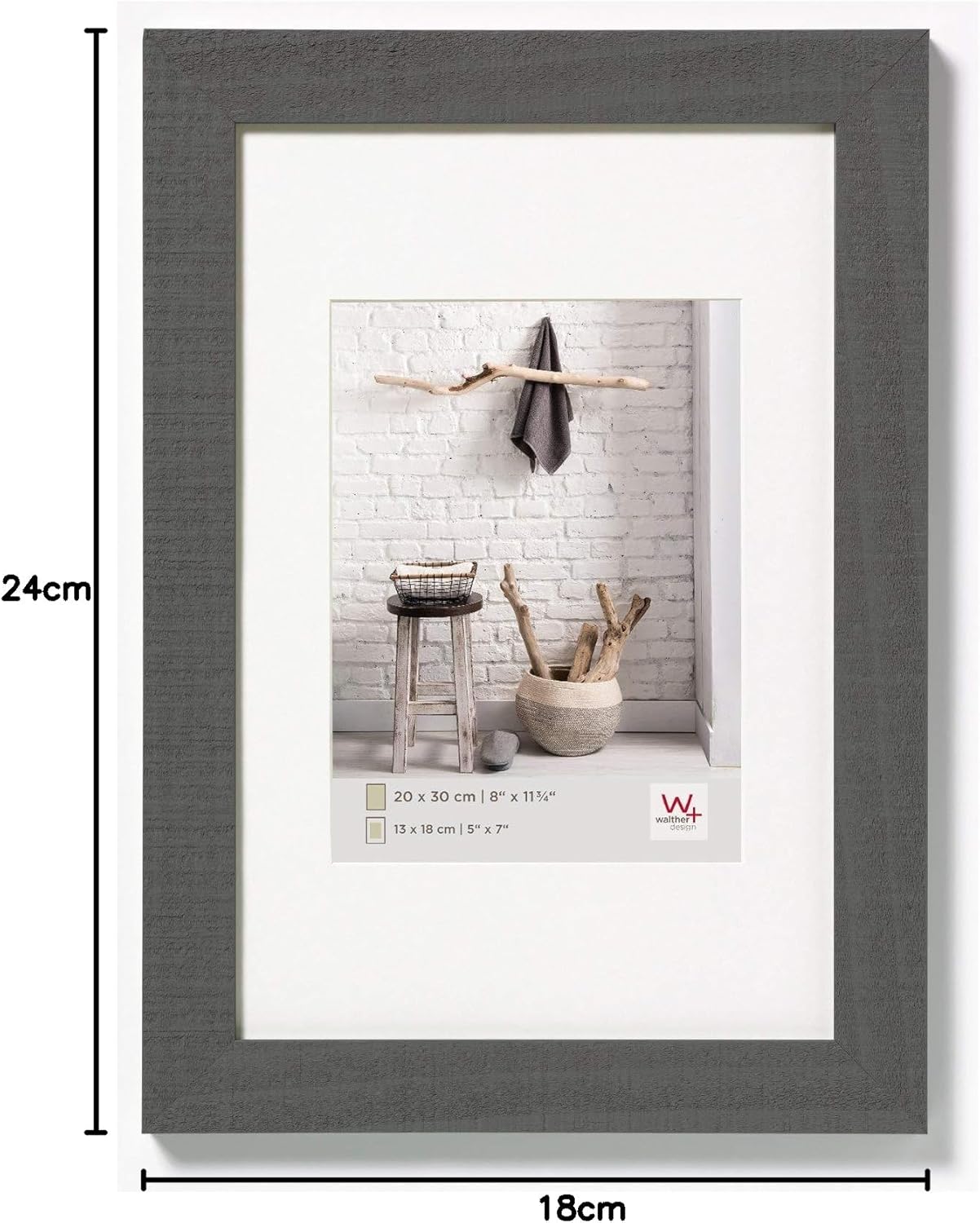 Detalle 1 de Walther Design Cadre Photo Gris 18 x 24 cm avec Passe-Partout – HO824D
