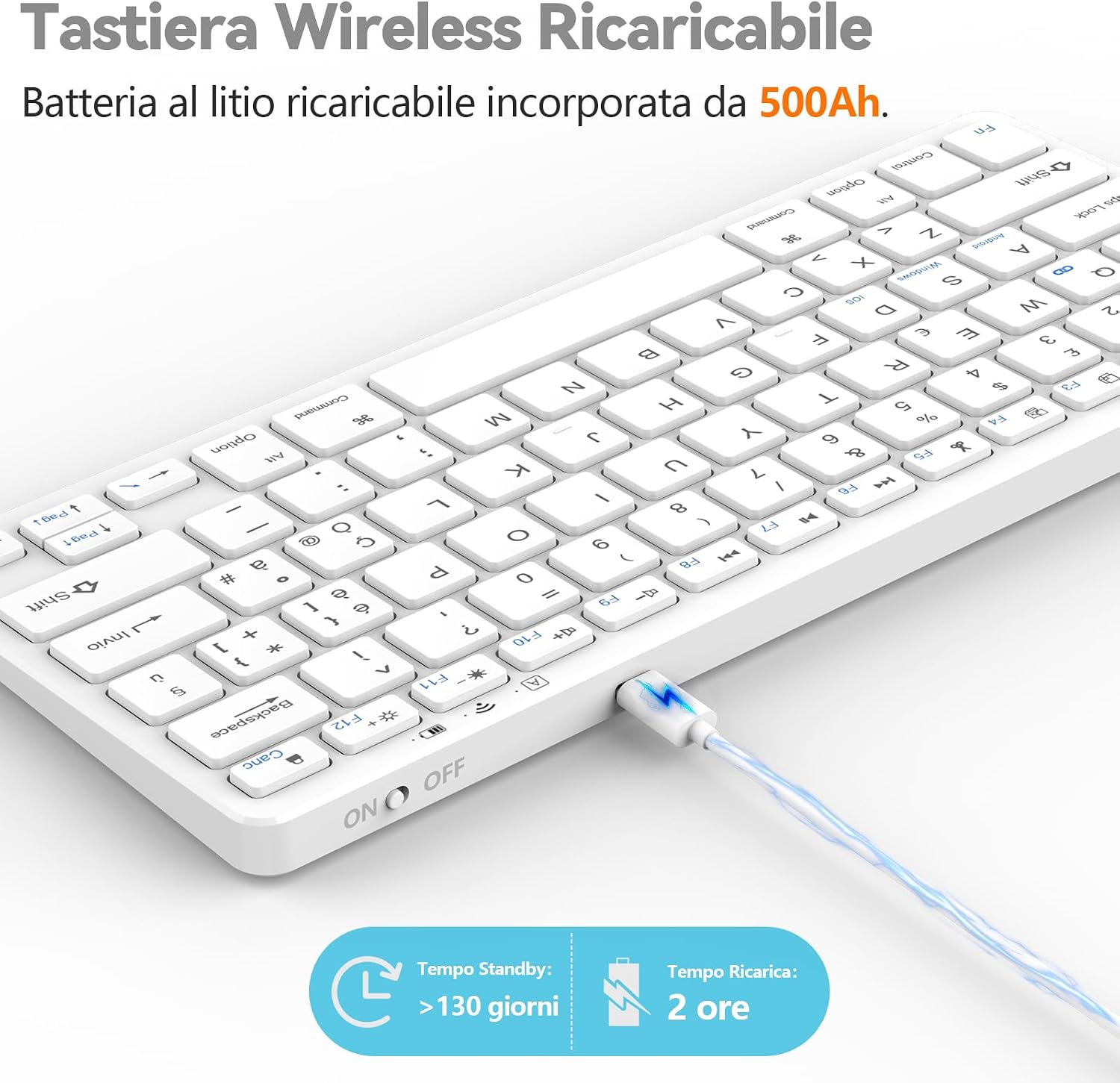 Thumbnail 3 de TQQ Tastiera Bluetooth Ricaricabile per iPad Bianco
