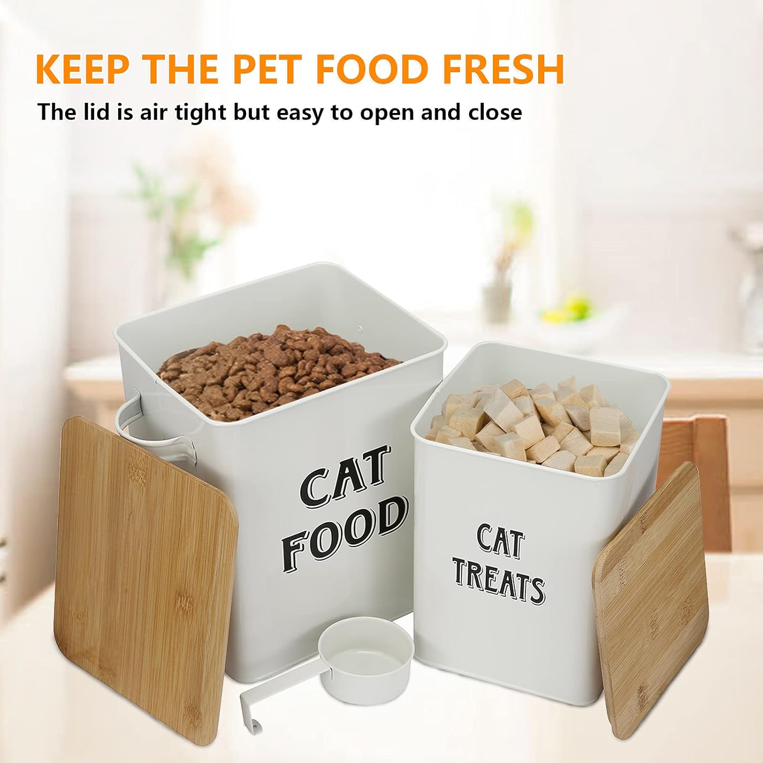 Thumbnail 2 de Pet Food and Treats Containers Set with Scoop (Cats or Dogs) in Beige Powder-Coated Carbon Steel