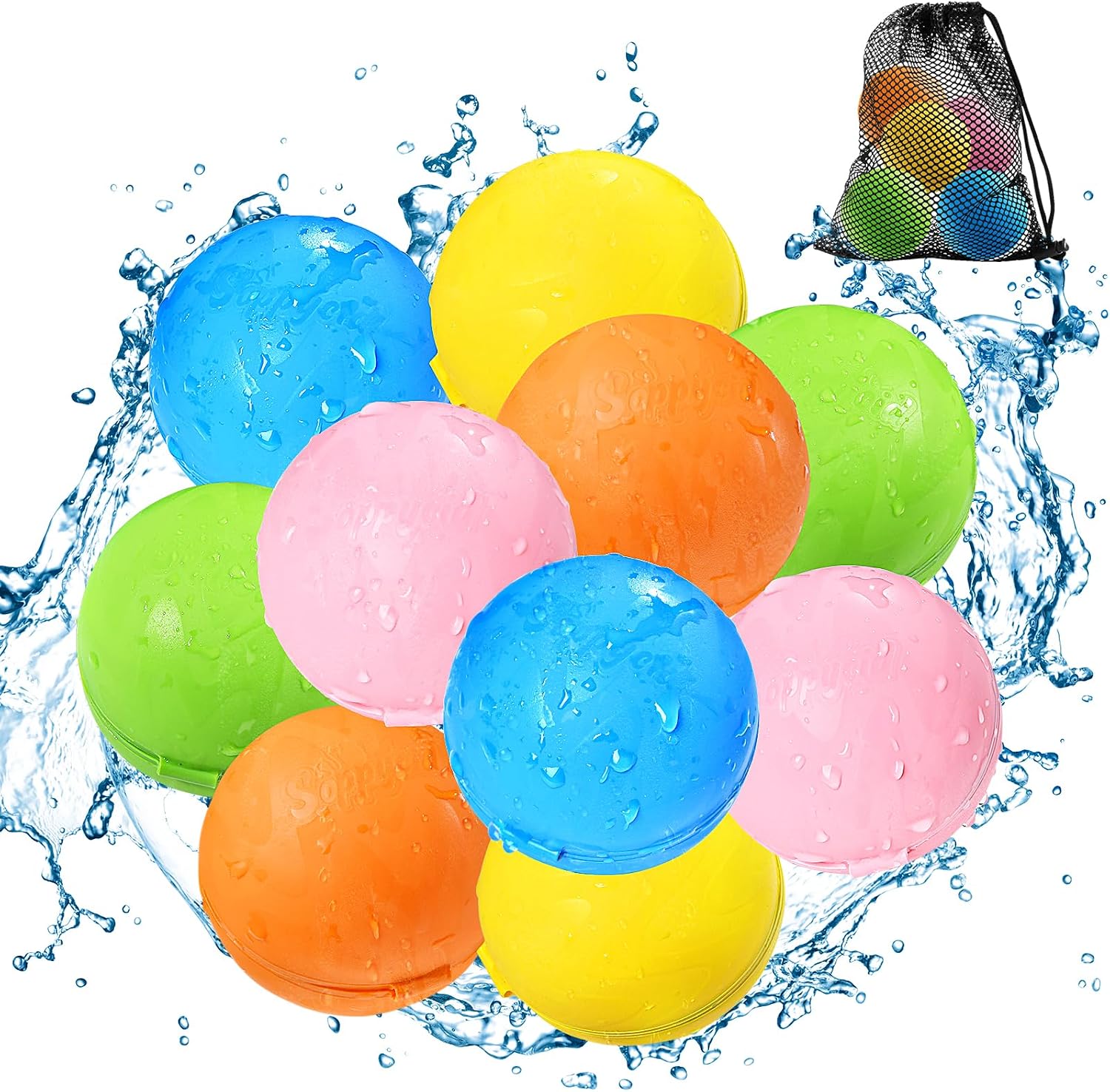 Detalle de Wiederverwendbare Wasserbomben – Schnell befüllbare Wasserbälle (10 Stück) für Garten, Strand & Pool