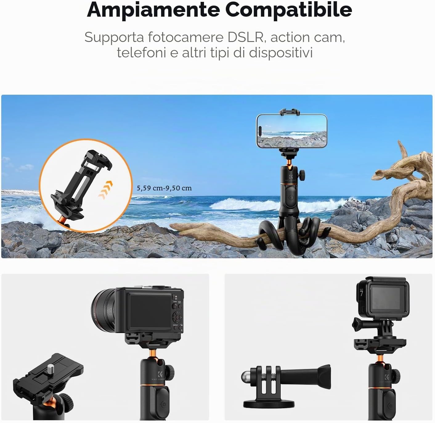 Thumbnail 4 de K&F Concept Treppiede Smartphone MS29: Mini Treppiede Estensibile con Telecomando e Testa a Sfera a 360°