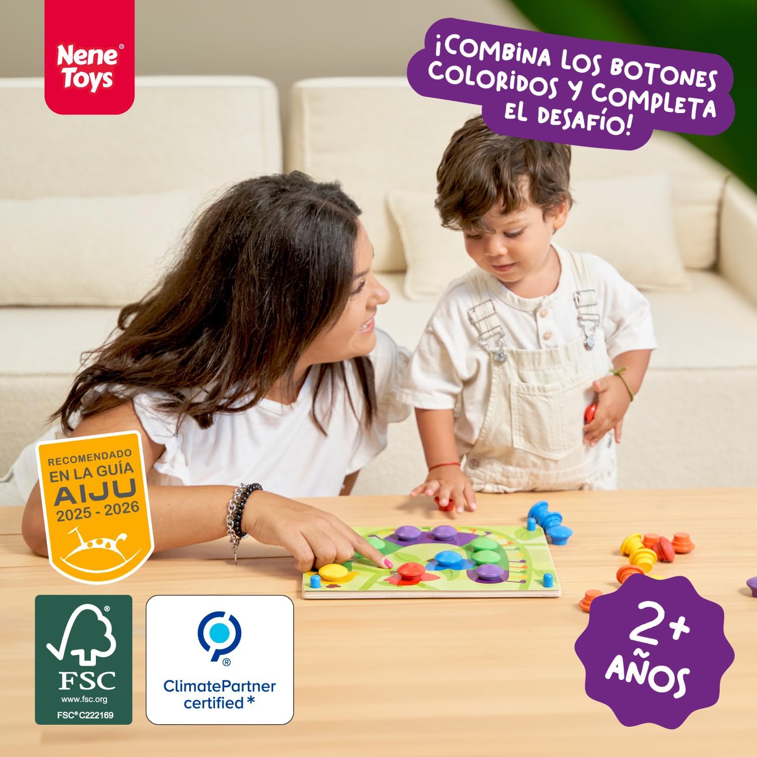 Thumbnail 1 de Nene Toys Puzzle de madera Montessori para niños de 2+ años con botones de colores