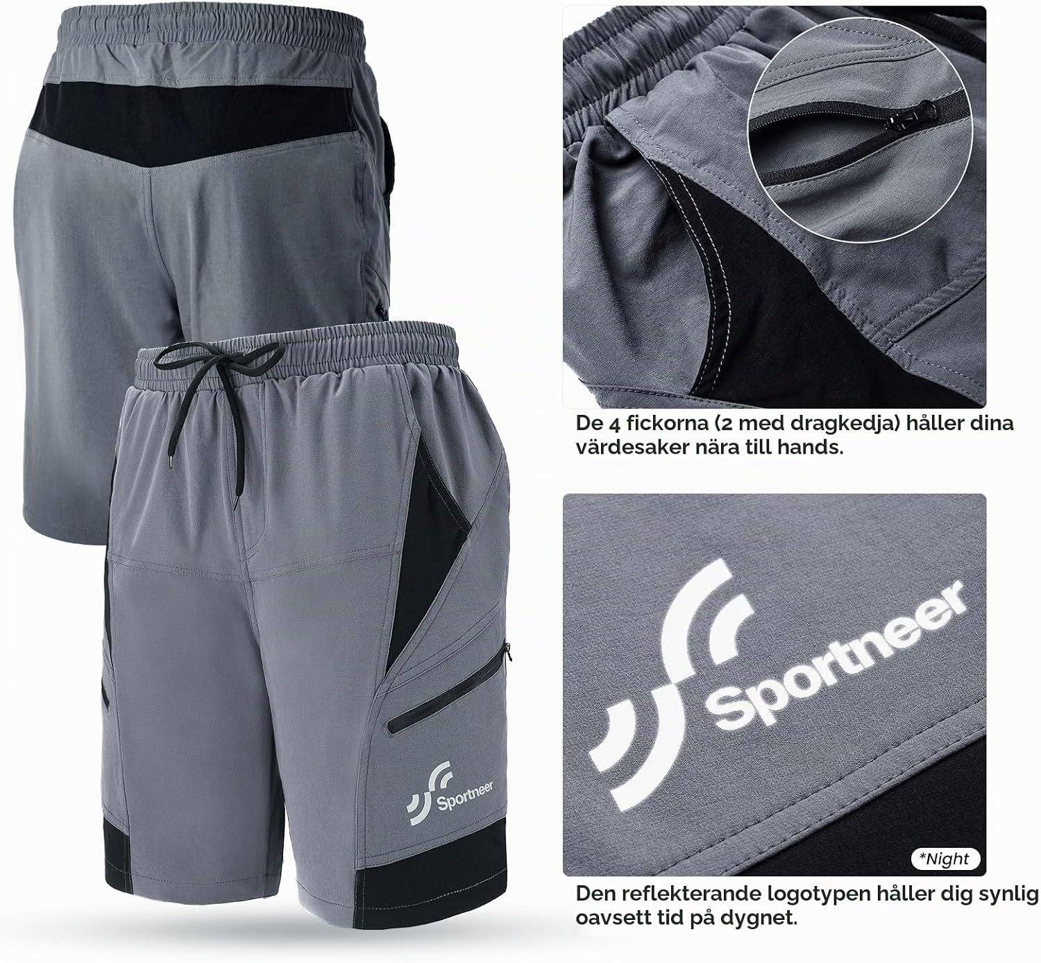 Detalle 2 de Sportneer cykelshorts för män med 3D-vaddering, UPF 50+ och fickor