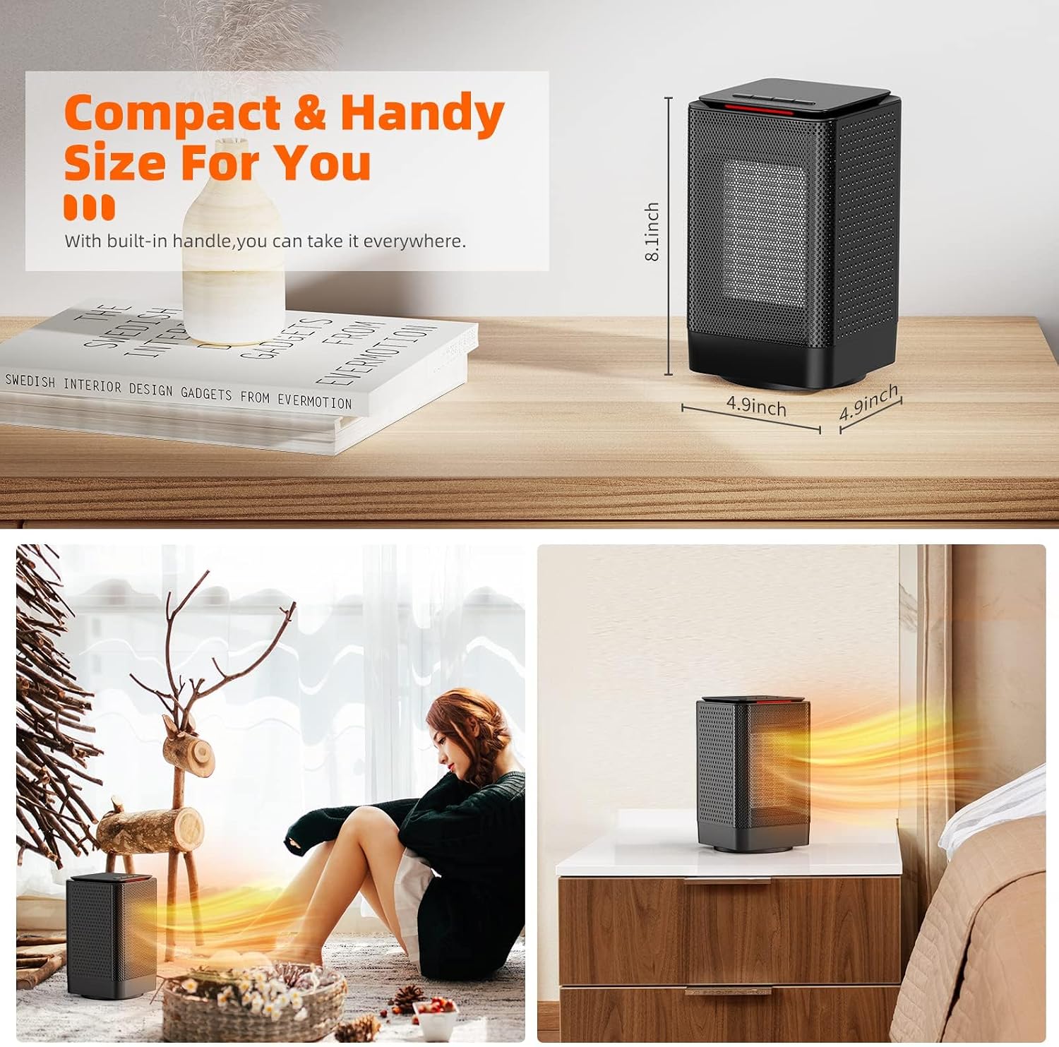 Thumbnail 6 de TABYIK DH-QN02 Portable Ceramic Space Heater, 45° Oscillation, 3 Modes
