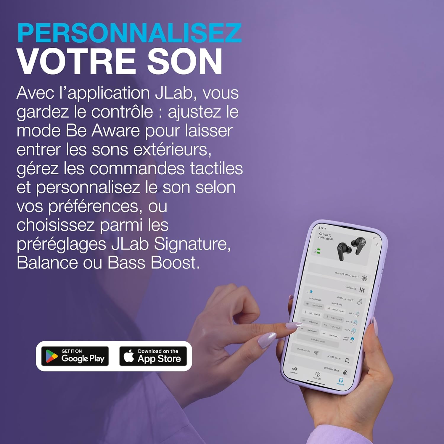 Thumbnail 4 de JLab Go Pods ANC — écouteurs Bluetooth sans fil à réduction de bruit hybride, 26 h d’autonomie, IP55