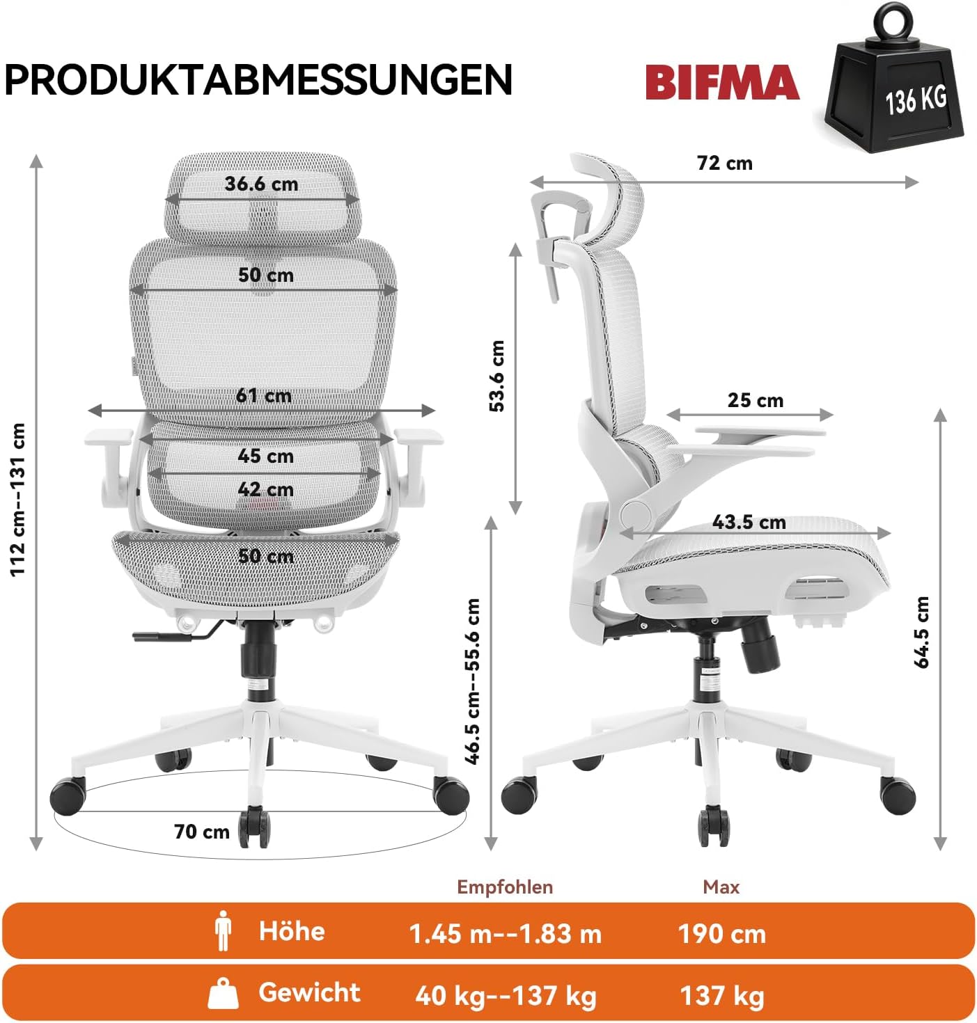 Detalle de SIHOO B100: Ergonomischer Bürostuhl mit dynamischer Lordosenstütze, breiter Kopfstütze und klappbaren Armlehnen
