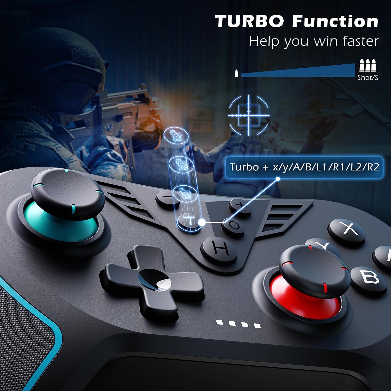 Detalle 2 de LATEC Wireless Controller für Switch – mit Hall- Joystick, 6-Achsen-Gyro, Turbo, programmierbaren Tasten