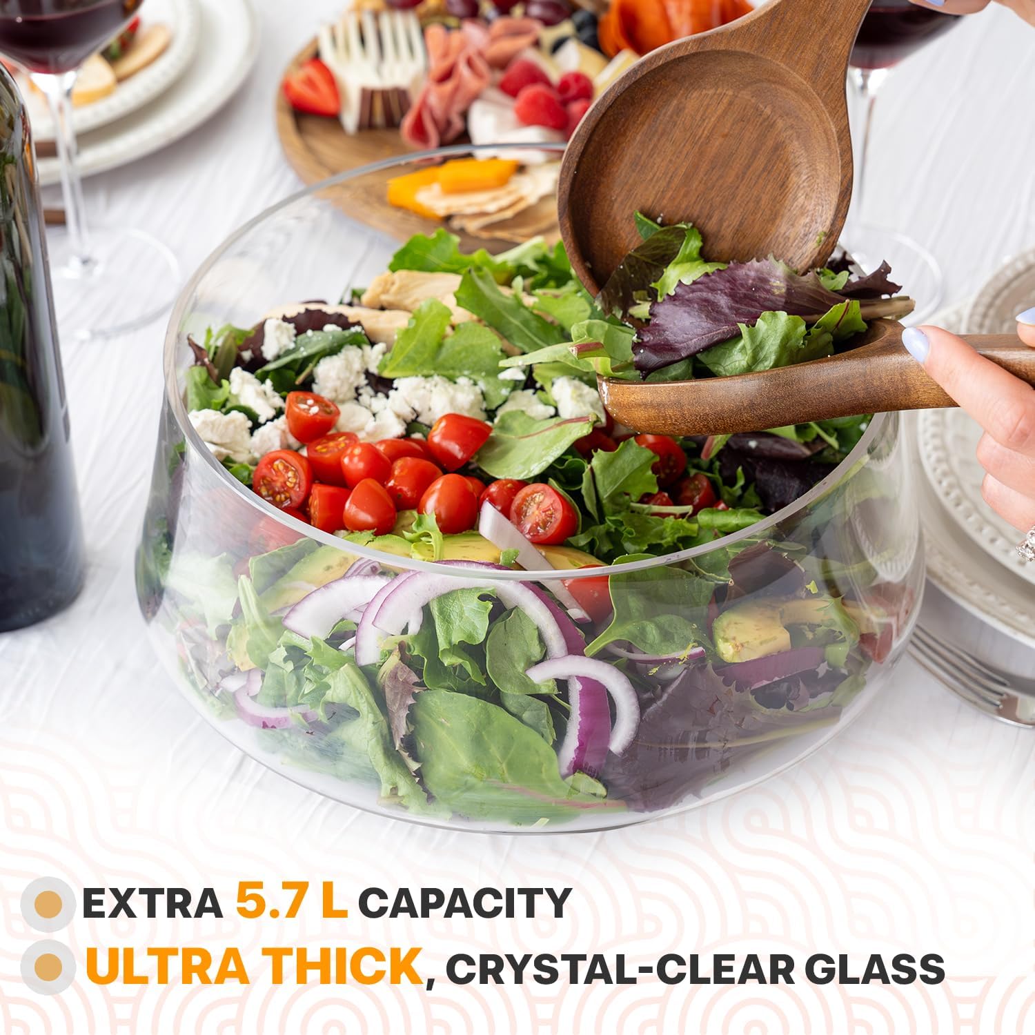 Thumbnail 2 de Oria Cook Large Glass Salad Bowl with Lid Set (5.7 L) + Wood Utensils